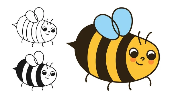 Včelí Med Smajlík Hmyzí Postavy Karikatura Set Komiksové Děti Včelí — Stockový vektor