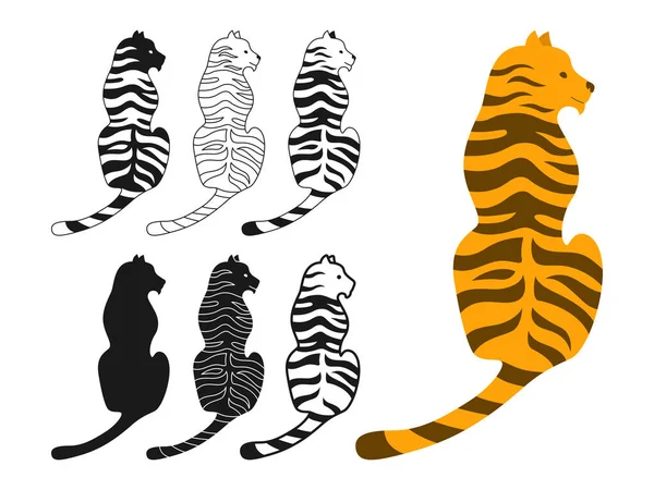 Tigre Animal Sauvage Jeu Dessin Animé Style Symbole Animal Rayé — Image vectorielle