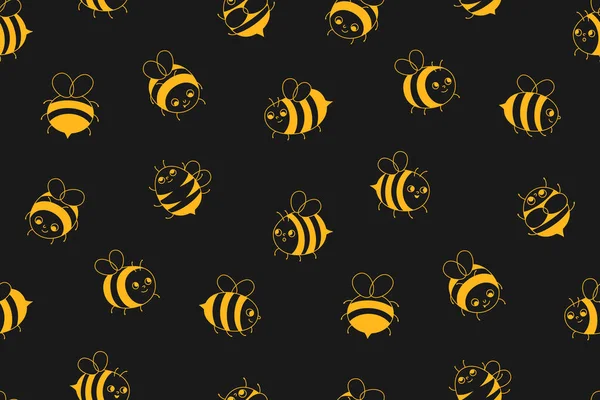 蜜蜂蜂蜜卡通画无缝图案 具有滑稽面孔的儿童蜜蜂昆虫角色有着无尽的背景 可爱的夏季装饰品 笑容可亲的条纹涂鸦蜜蜂重复向量 无限的例证 — 图库矢量图片