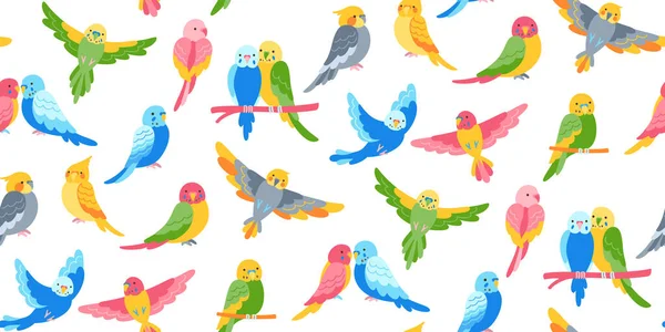 Exotic Tropical Parrot Trendy Seamless Pattern Colorful Flying Birds Repeat — Stock Vector