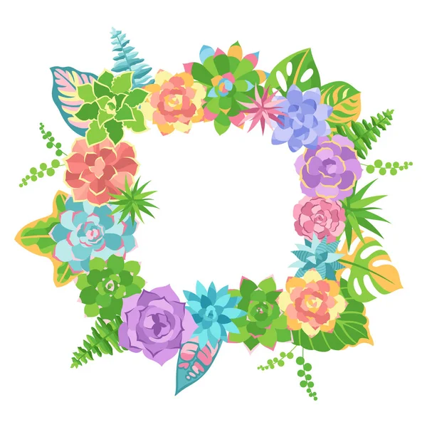 Bannière Modèle Boho Cadre Succulents Bordure Verdoyante Bannière Couronne Fleurs — Image vectorielle