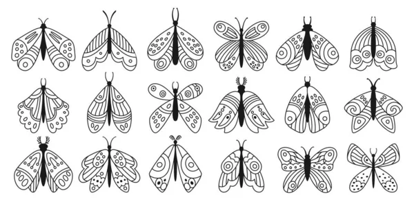 Tatuaje Mariposa Polilla Conjunto Místico Garabatos Boho Insectos Bohemios Retro — Archivo Imágenes Vectoriales