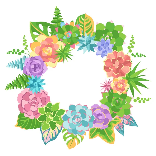 Illustration Cadre Des Couronnes Succulentes Bordure Ronde Verdure Bannière Fleurs — Image vectorielle