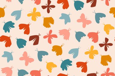 Kelebek ve güve silueti pürüzsüz desen. Retro bohem böcekler süsü tekrarlar. Sihirli uçan gizemli boho güvesi mistik kelebek dokusu sınırsız duvar kağıdı süslemeli şablon.