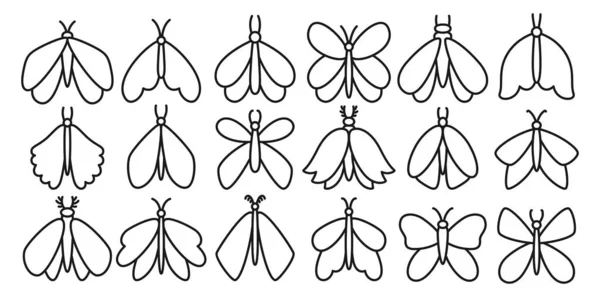 Farfalla Falena Semplice Set Icone Insetti Simbolo Retrò Bohemien Con — Vettoriale Stock