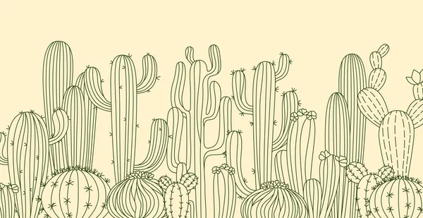 Cactus Poster Horizontal Fundo Ornamento Doodle Botânico Plantas Suculentas Deserto Ilustrações De Bancos De Imagens Sem Royalties