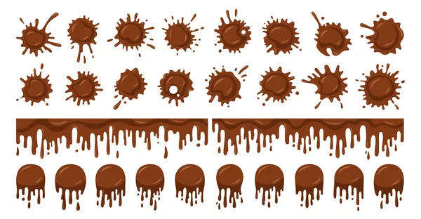 Chocolate Splash Splatter Conjunto Desenhos Animados Mancha Café Cacau Splat Gráficos Vetores