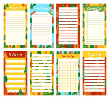 Not kâğıdı kaplı ya da şebeke şeklinde noel ağacı dizayn edilmiş. Yeni yıl planlayıcısı, not kağıdı, liste sayfası çıkartması koleksiyonu. Xmas çam vektörü resimli kırtasiye defteri çerçevesi