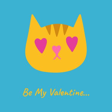 Kedi çizgi film stili Sevgililer Günü kartı. Doğum günü tebrik kartları, kartpostal, davetiye kapağı için kedi karakteri. Düğün posteri, arka plan şablon sayfası. Vektör tasarımı illüstrasyonu