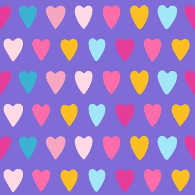 Kalpler çok renkli ve pürüzsüz. Sevimli, romantik, renkli, modaya uygun, sınırsız baskı geçmişi. Basit yinelenen doku, çizilmiş kalpler kumaş tekstil için sonsuz aşk tasarımı, ambalaj arkaplanı