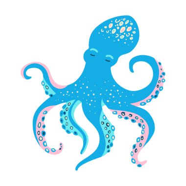 Deniz ahtapotu karikatür vektör çizim sanatı. Okyanus tatlısı ahtapot, dokunaçları olan su altında yüzen komik çocuk tasarımı. Arka planda izole edilmiş çocuklar için komik bir deniz hayvanı çizimi