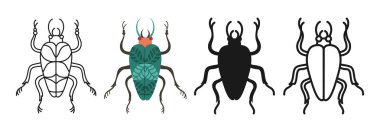 Soyut hata doğrusal simgesi. Böcek sembolü çizgi film seti. Tarz sahibi halk sanatı böcekleri el yapımı amblem koleksiyonu. Basit işaret karalaması ya da siluet komik böcek kırpıntısı. Vektör izole illüstrasyonu