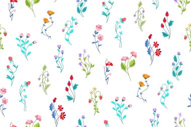 Çiçek desenli, çiçek desenli böğürtlen dalı. El çizimi halk botanik bitkisel trend tekrar sınırsız arka plan. Kırsal vintage dikişsiz kağıt baskısı, kumaş tekstil, ambalaj arkaplan şablonu