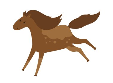 Koşan At çizgi film vektör çizimi. Oyuncu kısrak at izole edilmiş. Komik safkan aygır. Eğlenceli düz karakterli hayvan. Çizim tasarımı çocuk kitapları için mükemmel eğitici materyal