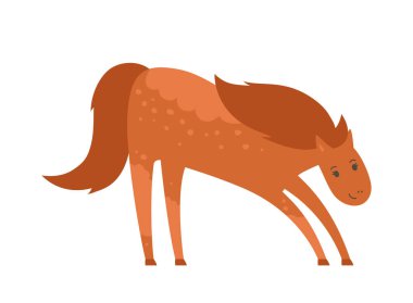 At çizgi filmi vektör çizimi. Beyazda izole edilmiş kırmızı at. Komik safkan vahşi aygır. Çiftliğin düz karakterli hayvanı. El çizimi çocuk kitapları ve eğitim materyalleri için mükemmel.