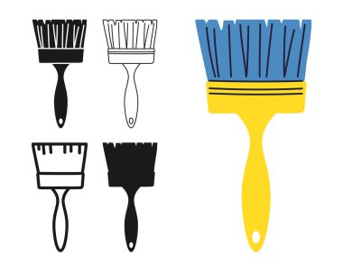 Ressamlar ikon sembolü seti için fırçalarlar. Modern profesyonel boya fırçası çizim aracı sembolü stilize tasarım vektörü. Boya fırçaları düz tabela profesyonel inşaat aracı onarımı basit simge tasarımı