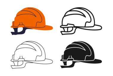 İnşaat güvenlik kaskı simgesi seti. Tamirci tamirci marangoz servisi için modern güvenlik koruması. Profesyonel güvenlik başlığı basit işaret web tasarım vektör çizimi biçimlendirmesi