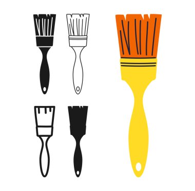Ressamlar ikon sembolü seti için fırçalarlar. Modern profesyonel boya fırçası çizim aracı sembolü stilize tasarım vektörü. Boya fırçaları düz tabela profesyonel inşaat aracı onarımı basit simge tasarımı