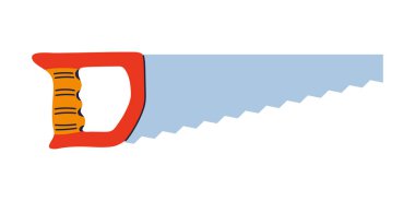 El testereli vektör çizimi. Profesyonel alet ustası el testeresi ustası marangoz. Çilingir inşaatı, atölye ahşap işçiliği