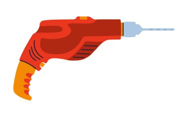 Yapım elektrikli tornavida basit çizgi film çizimi. Tamirci, tesisatçı ve marangozluk hizmetleri için modern tamir aletleri. Araç yapım profesyoneli