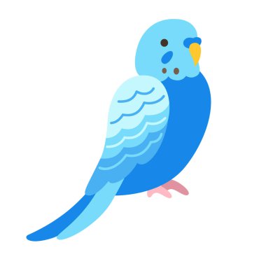 Papağan tropik karikatür çizimi. Çocuklar için egzotik parlak muhabbet kuşu mavisi çocuksu moda sanat, çıkartma kartı, poster kapağı. Vahşi yaşam cangılı Hawai tatlı kuşu komik canlı vektör karakteri