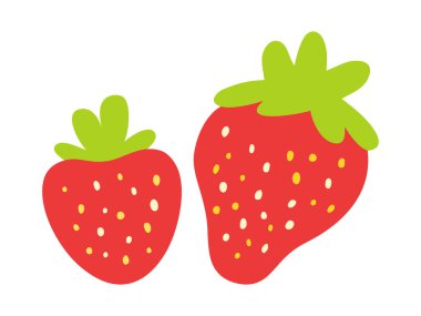 Çilekli basit sanat vektörü çizimi. Tam olgunlaşmış çilek soyut çocuk eli gibi çizilmiş kawaii meyvesi. Çocuklar için grafiksel şekillendirilmiş benekli böğürtlen sanatı, çıkartma, kart, poster kapağı