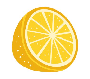 Limonlu turunçgil çizimi. Yarım limon karalaması soyut el çizimi logo meyvesi. Turunçgil sanatı imzala. Çocuklar için basit stilize grafik klip sanatı, çıkartma, kart, poster, kapak