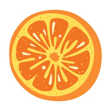 Turuncu turunçgil karikatür çizimi. Sulu, portakallı, soyut, el yapımı narenciye meyvesi. Desenli grafik çocuklar için basit vektör grafik sanatı, çıkartma, kart kapağı