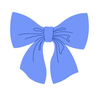 Kurdele yay eli, sevimli vektör çizimi çizmiş. Sevgililer Günü 'nü kutlamak için şık bir kaset tasarımı, düğün süsü. Çizgi film papyon düğümü hediye kurdelesi, ipek saç aksesuarı.