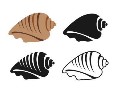 Deniz kabuğu sembolü. Okyanus tasarımları ve kıyı tropikal dekoru için mükemmel dekoratif plaj deniz altı tabelaları. Denizaltı, denizaltı veya akvaryum egzotik deniz kabuğu çizimi