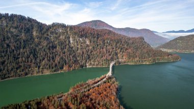 Isar River Sylvensteinsee Alpine foothills mountains in autumn Aerial View clipart