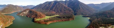 Isar Nehri Sylvensteinsee Alp dağları Sonbaharda Havadan Görünüm Panoraması