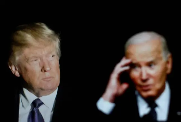 Endonezya - 9 Nisan 2024: Cumhuriyetçi aday Donald Trump ve Demokrat aday Joe Biden 