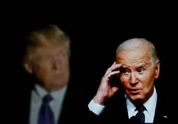 Endonezya - 9 Nisan 2024: Cumhuriyetçi aday Donald Trump ve Demokrat aday Joe Biden 