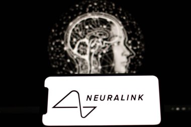 indonesia-april 26th 2024: smartphone with the logo of Neuralink Corp, Neurotechnology company founded by Elon Musk. clipart