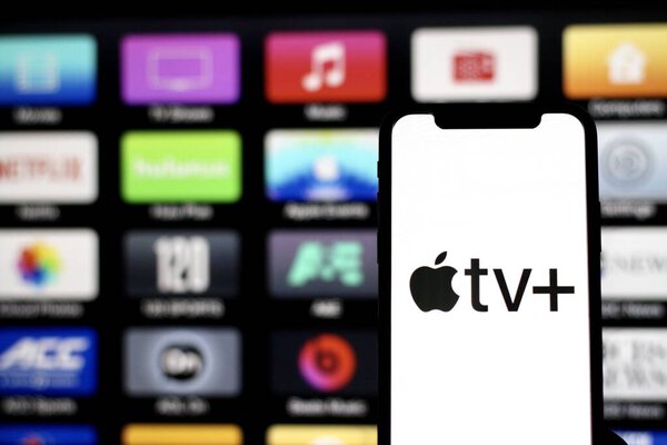 In this photo illustration, The logo of apple TV Plus is displayed on a smartphone screen.Indonesia - May 22th 2024.