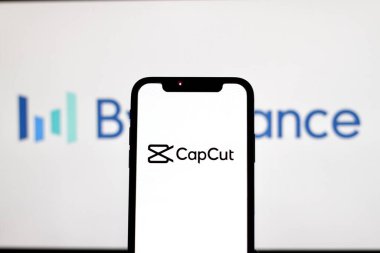 In this photo illustration, the CapCut logo is displayed on a smartphone clipart