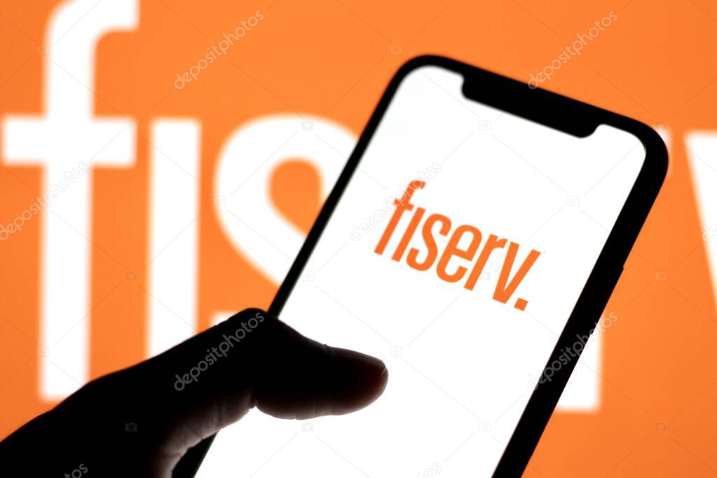 In this photo the FiserV logo is displayed on smartphone screen.indonesia - June 10th 2024.