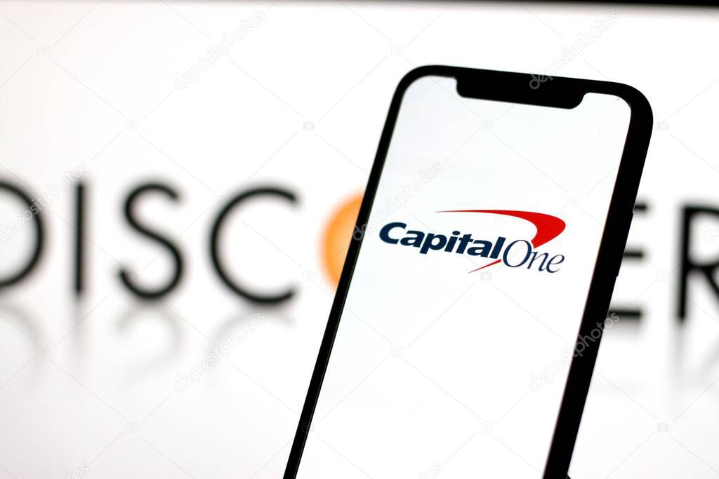 In this photo the logo of CapitalOne Company is displayed on a smartphone screen.indonesia - june 13th 2024.