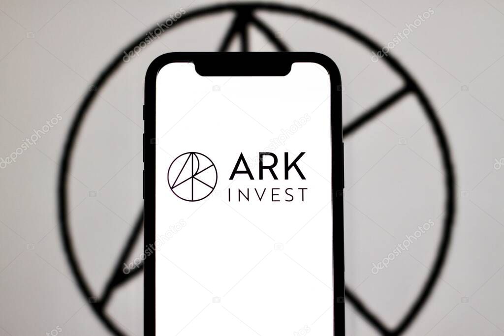 In this photo illustration,The logo of ARK Invest,is displayed on a smartphone.indonesia - June 16th 2024.
