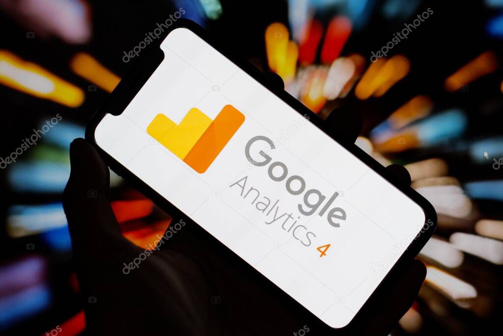 In this photo illustration,the logo of Google Analytics 4,is displayed on a smartphone.indonesia - June 26th 2024.