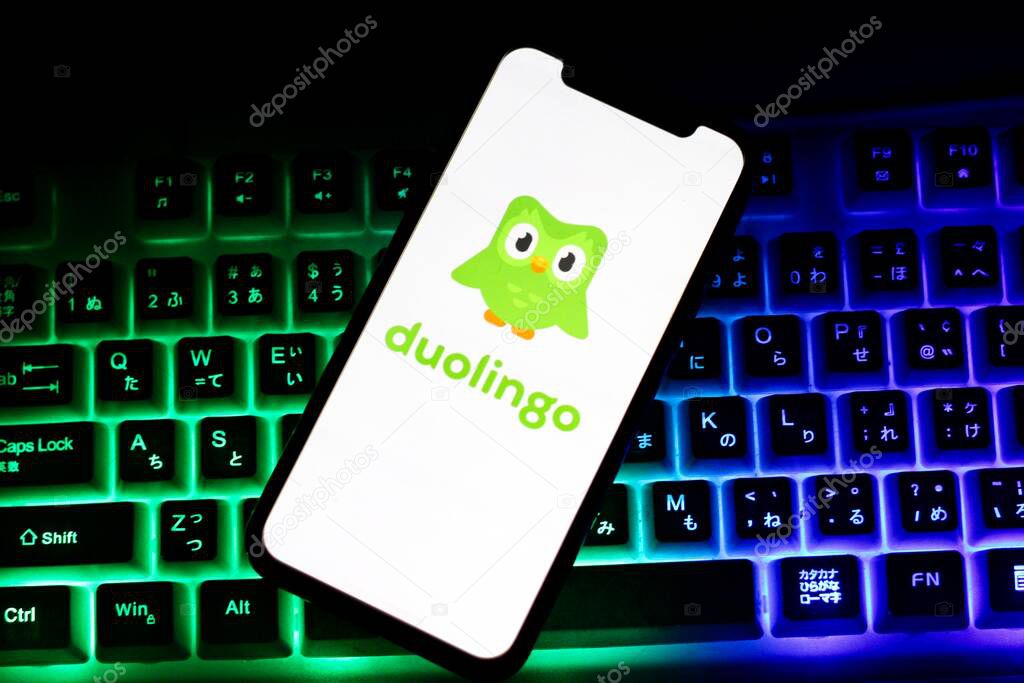In this photo illustration,the logo of Duolingo.indonesia - June 27th 2024.