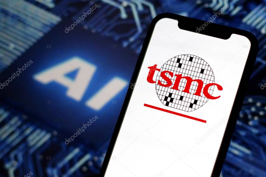 Indonesia - may 1,2024:the Taiwan Semiconductor Manufacturing Company Limited (TSMC) logo is displayed on the smartphon screen.