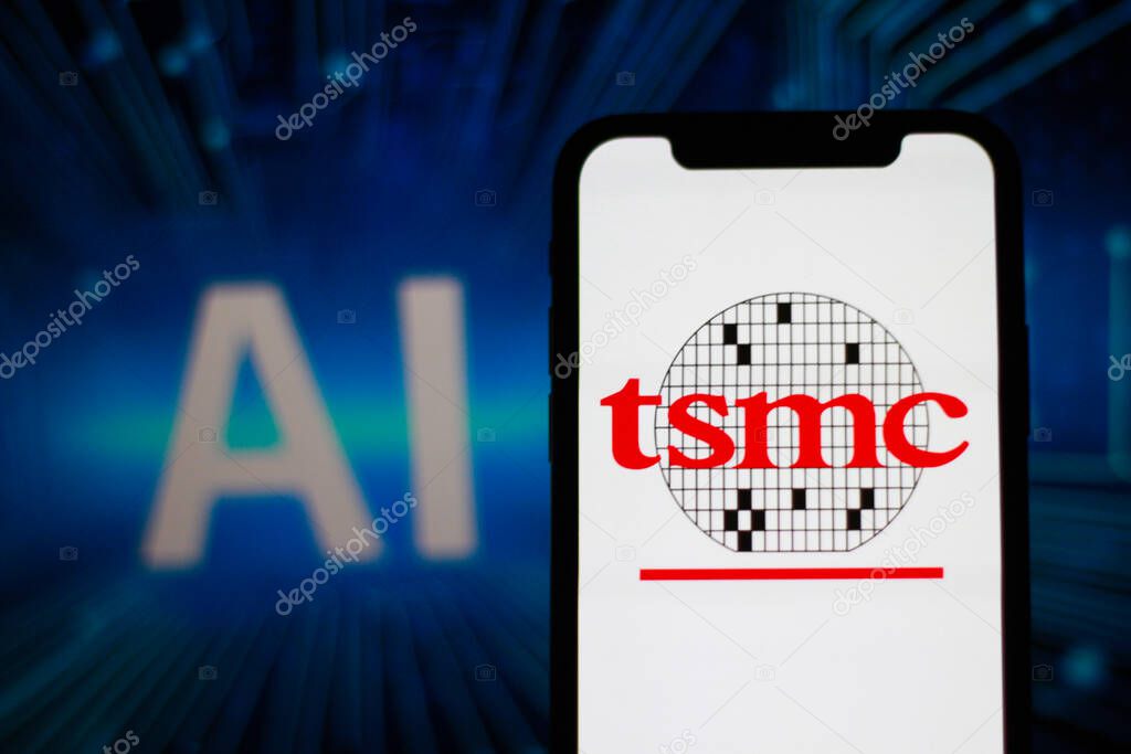 Logo of Taiwan Semiconductor Manufacturing,TSMC, displayed on a smartphone