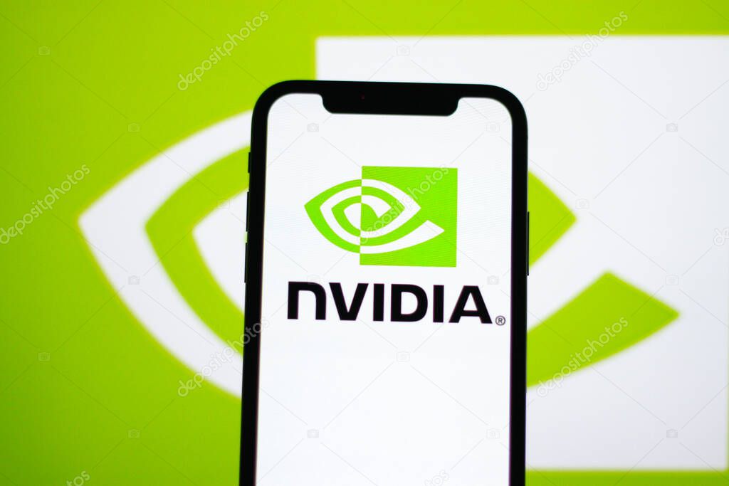 Logo of nVIDIA is displayed on a smartphone screen