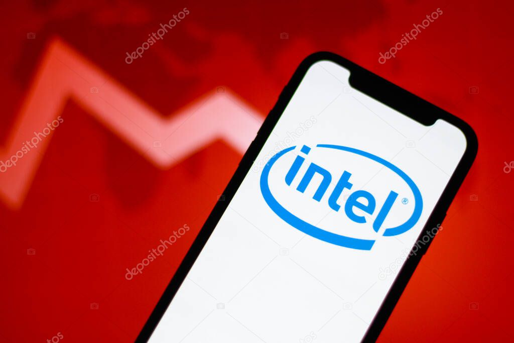 Logo of Intel is displayed on a smartphone screen