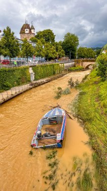 Almanya 'da sağanak yağış nedeniyle sel, Schwabisch Gmund. Yüksek kalite fotoğraf