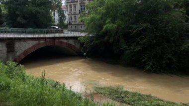 Almanya 'da sağanak yağış nedeniyle sel, Schwabisch Gmund. Yüksek kalite fotoğraf