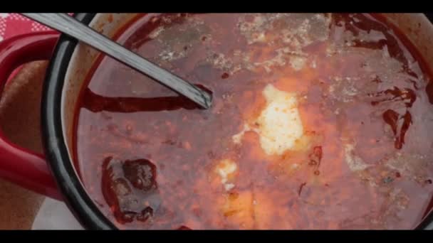 Sopa Tradicional Col Rusa Ucraniana Eslovaca Con Salchicha Carne Ahumada — Vídeos de Stock