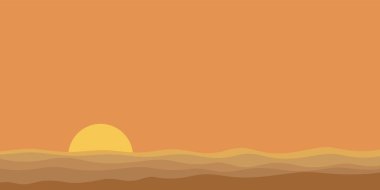 Deniz manzaralı günbatımı çocuksu biçim vektör illüstrasyonunda boşluk vardır.